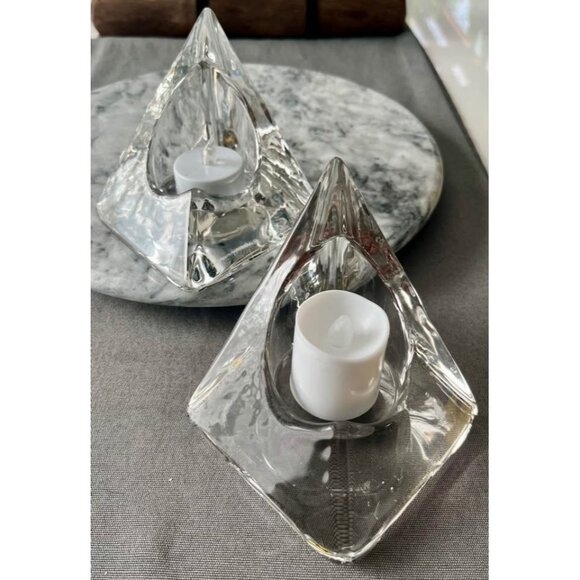 Nybro Sweden Pyramid Clear Crystal Votive Candle Holder by Tord Kjellstrom MCM - Picture 3 of 8
